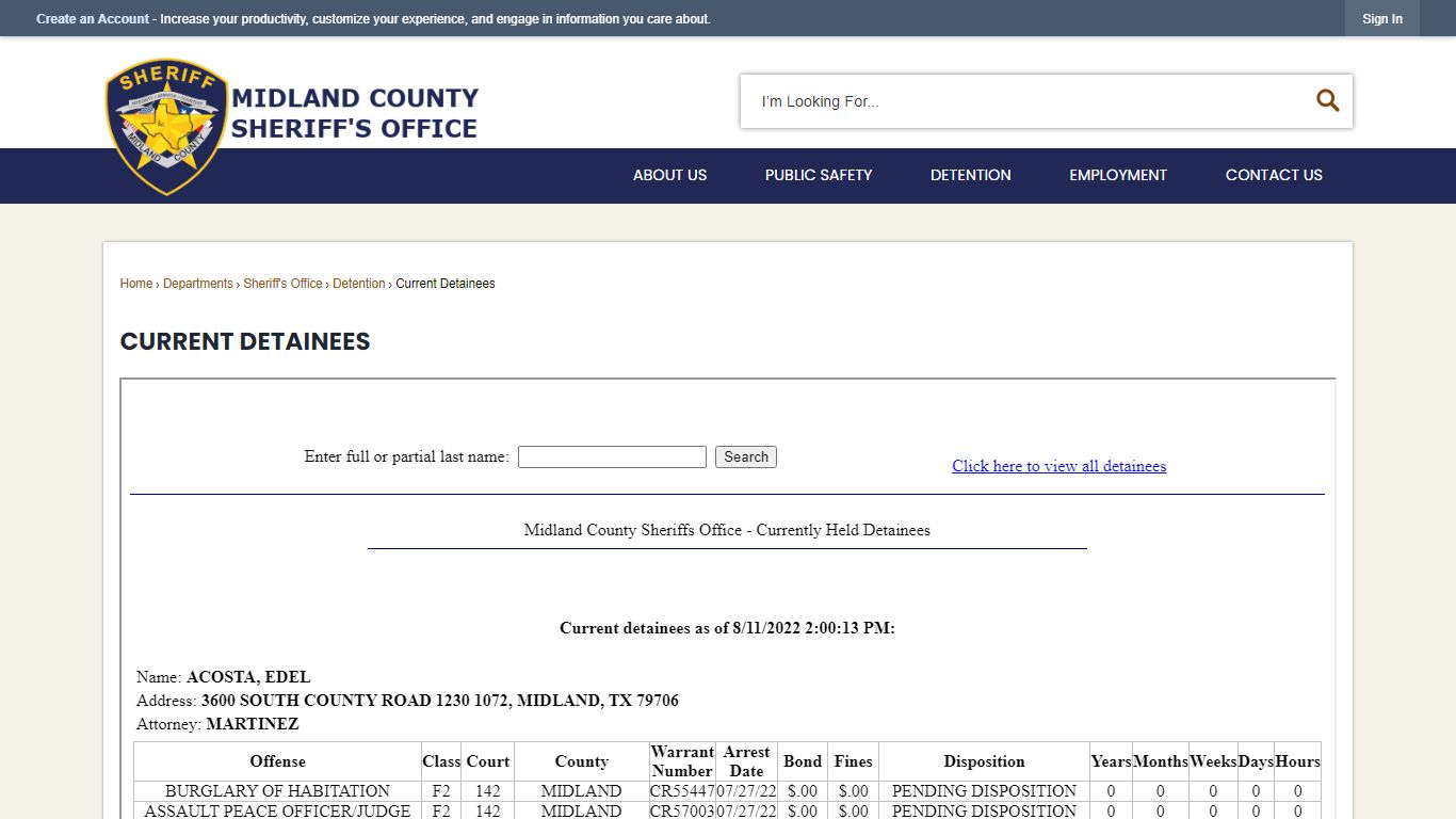 Current Detainees | Midland County, TX